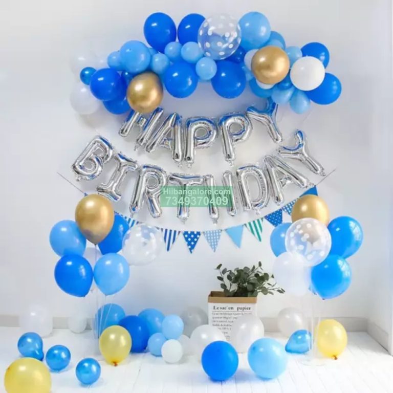 Simple blue and gold birthday decor at home - Catering services in ...