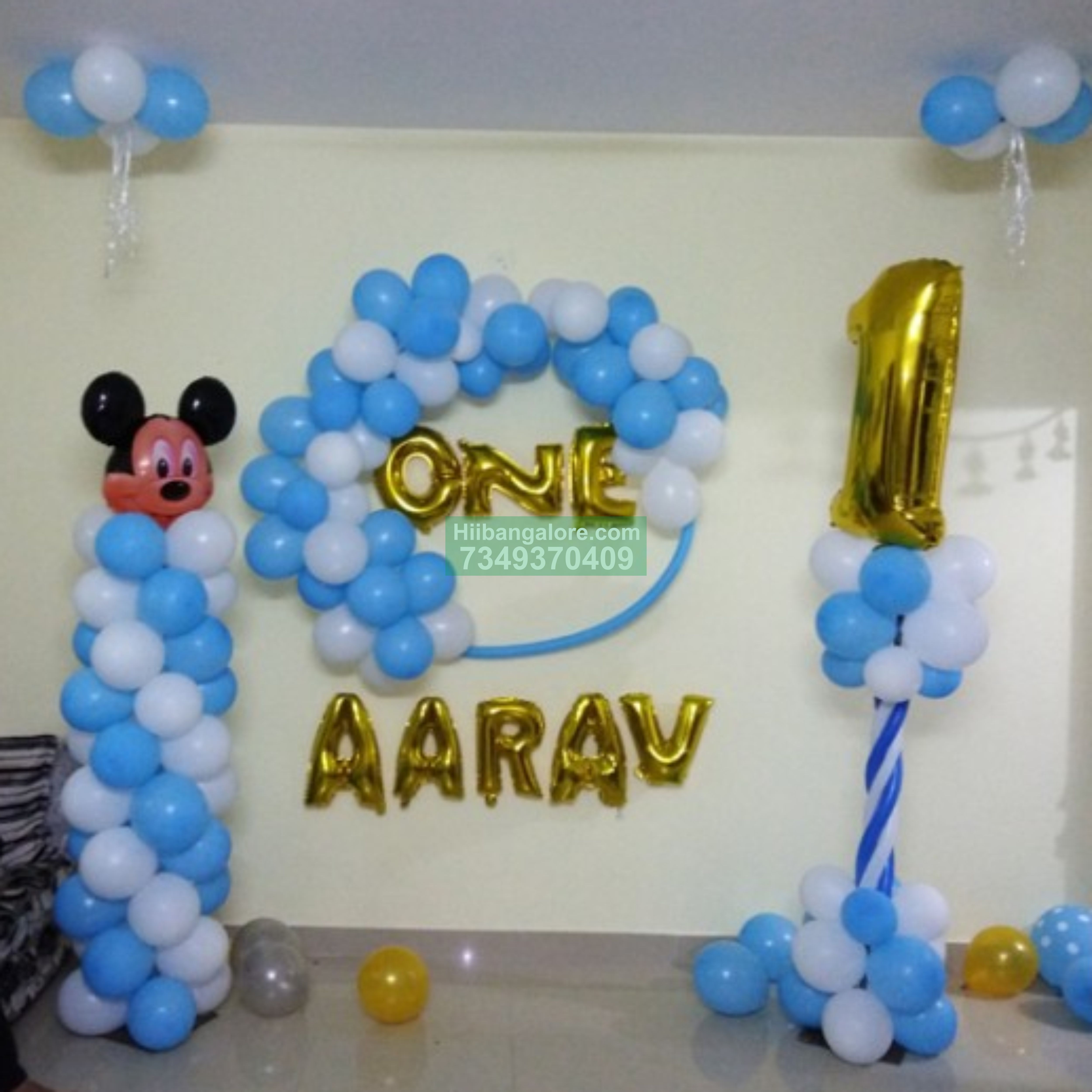 Simple blue color first bday decor at home Bangalore