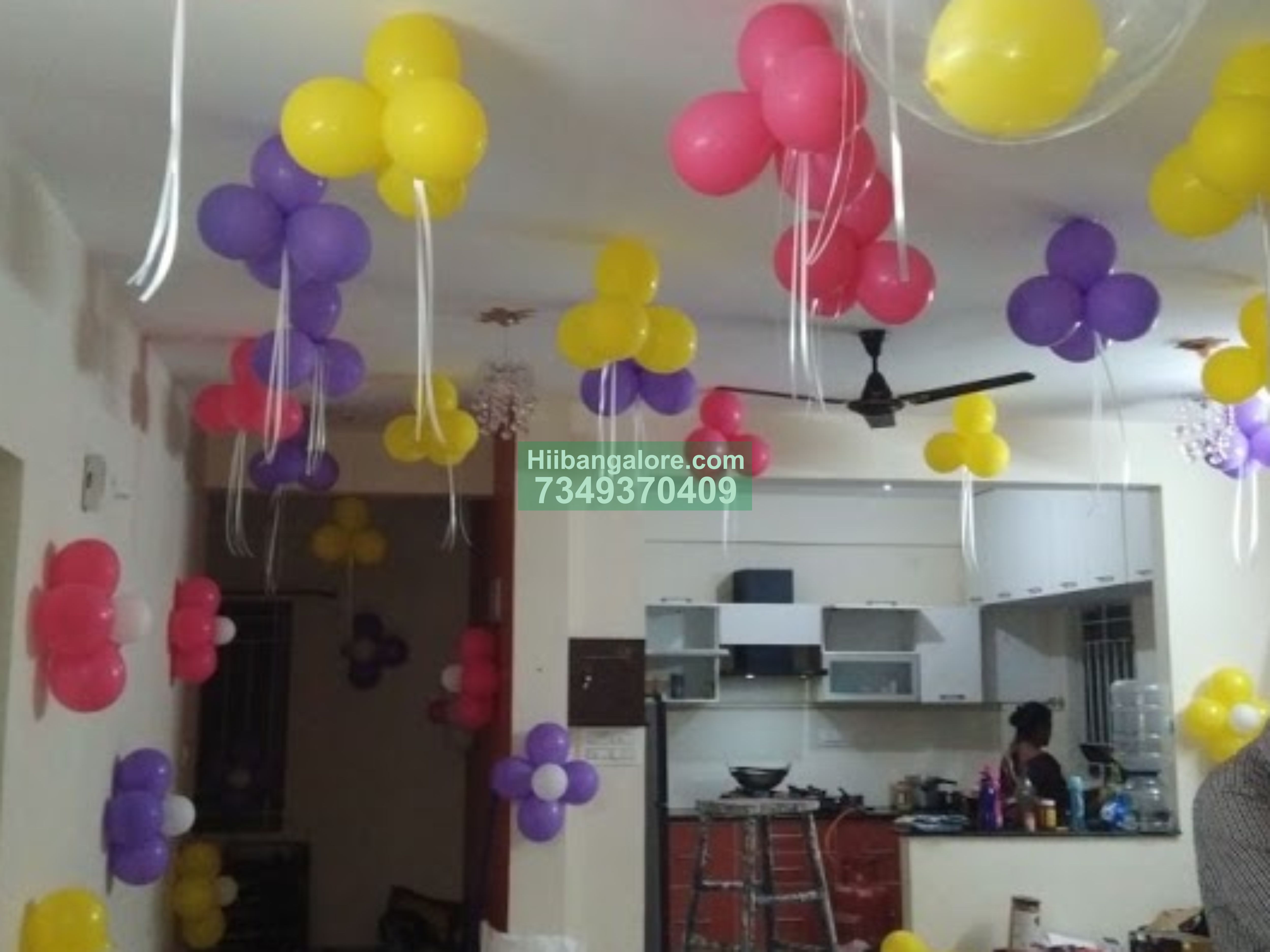 Simple multi color home birthday balloon decor Bangalore