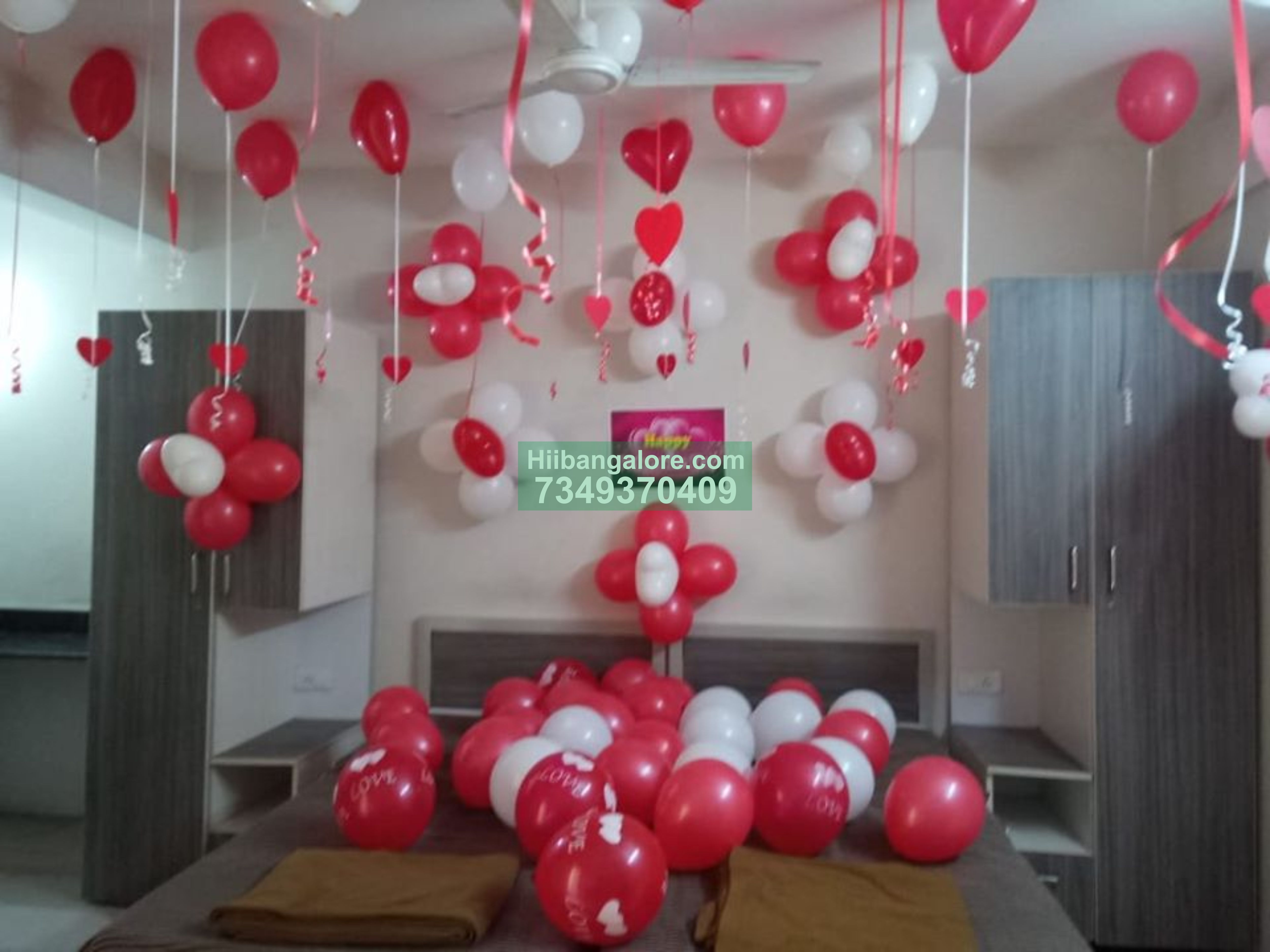 Simple red and white balloon decoration at home for birthday Bangalore
