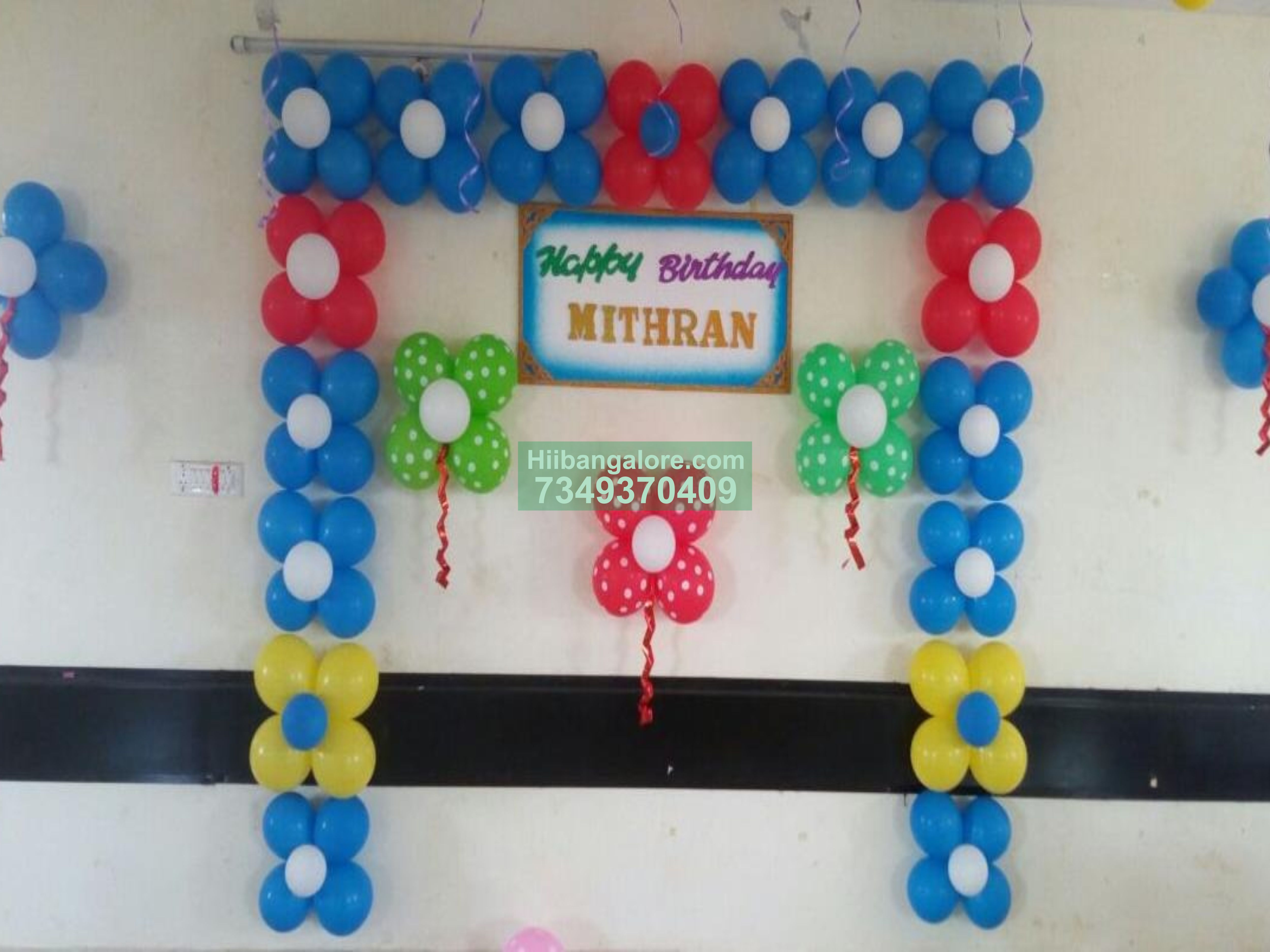 colorful birthday balloon decoration with name board for home Bangalore