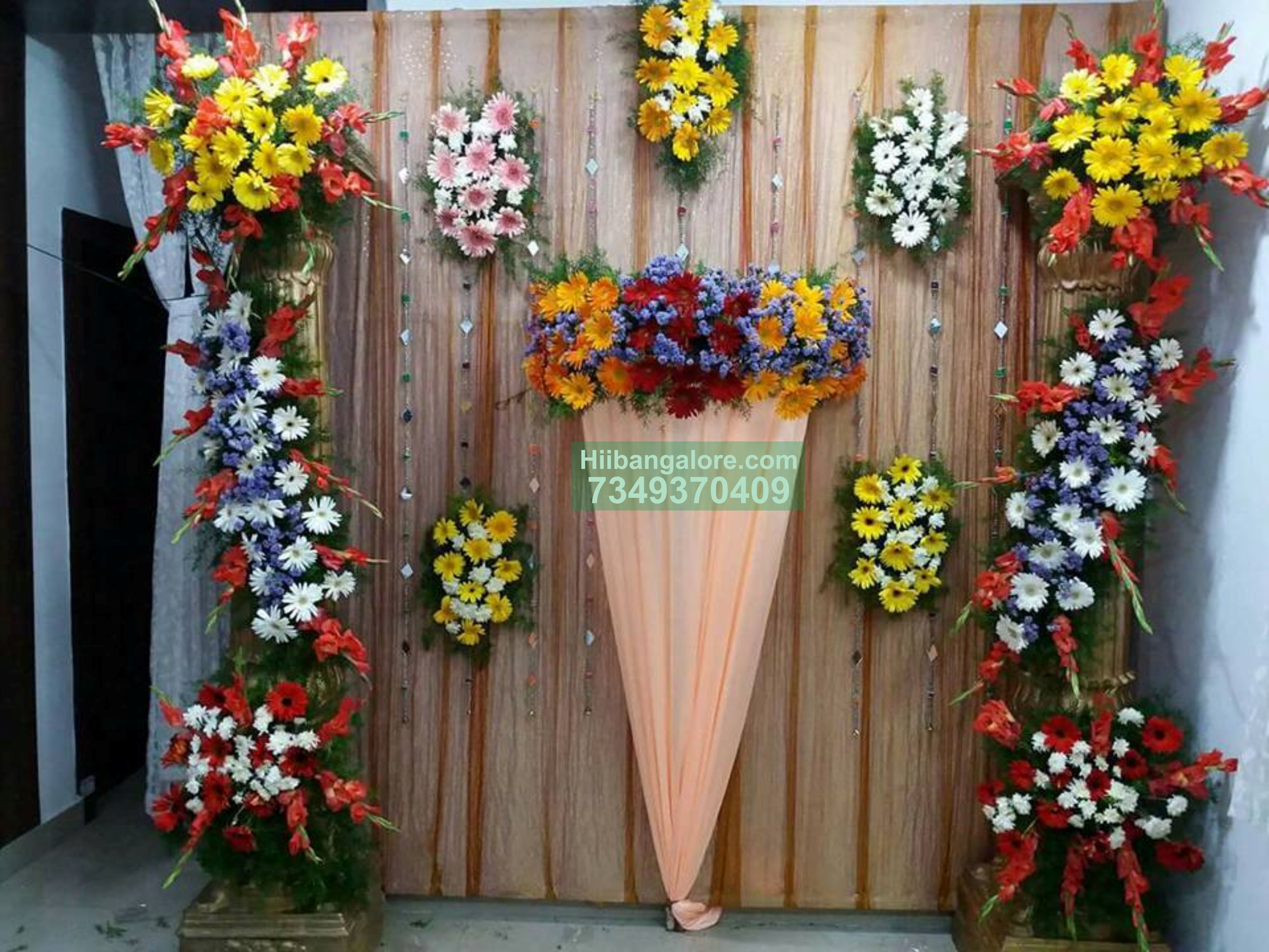 colorful flower decoration for engagement at home Bangalore