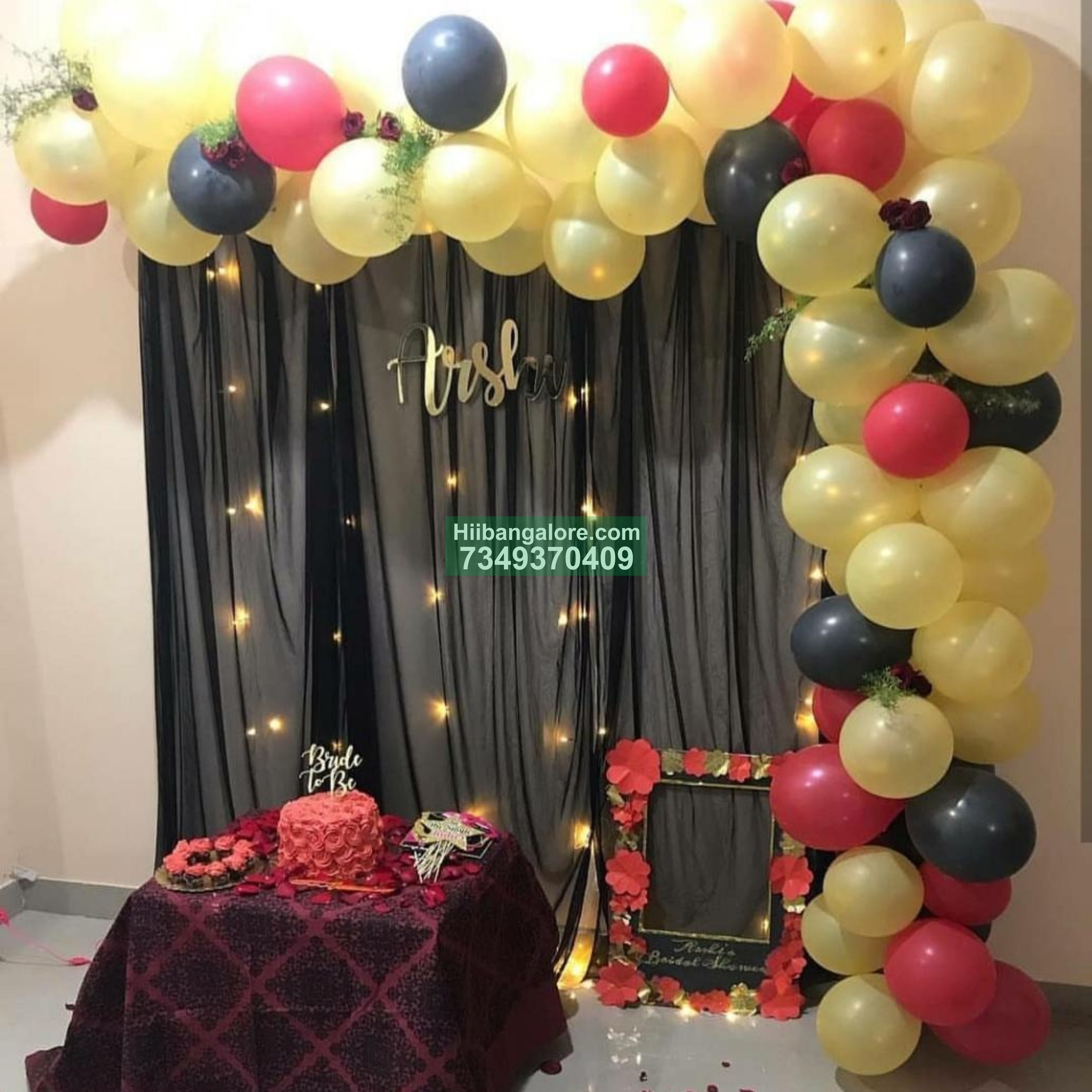 gold and black balloon decoration at home bangalore
