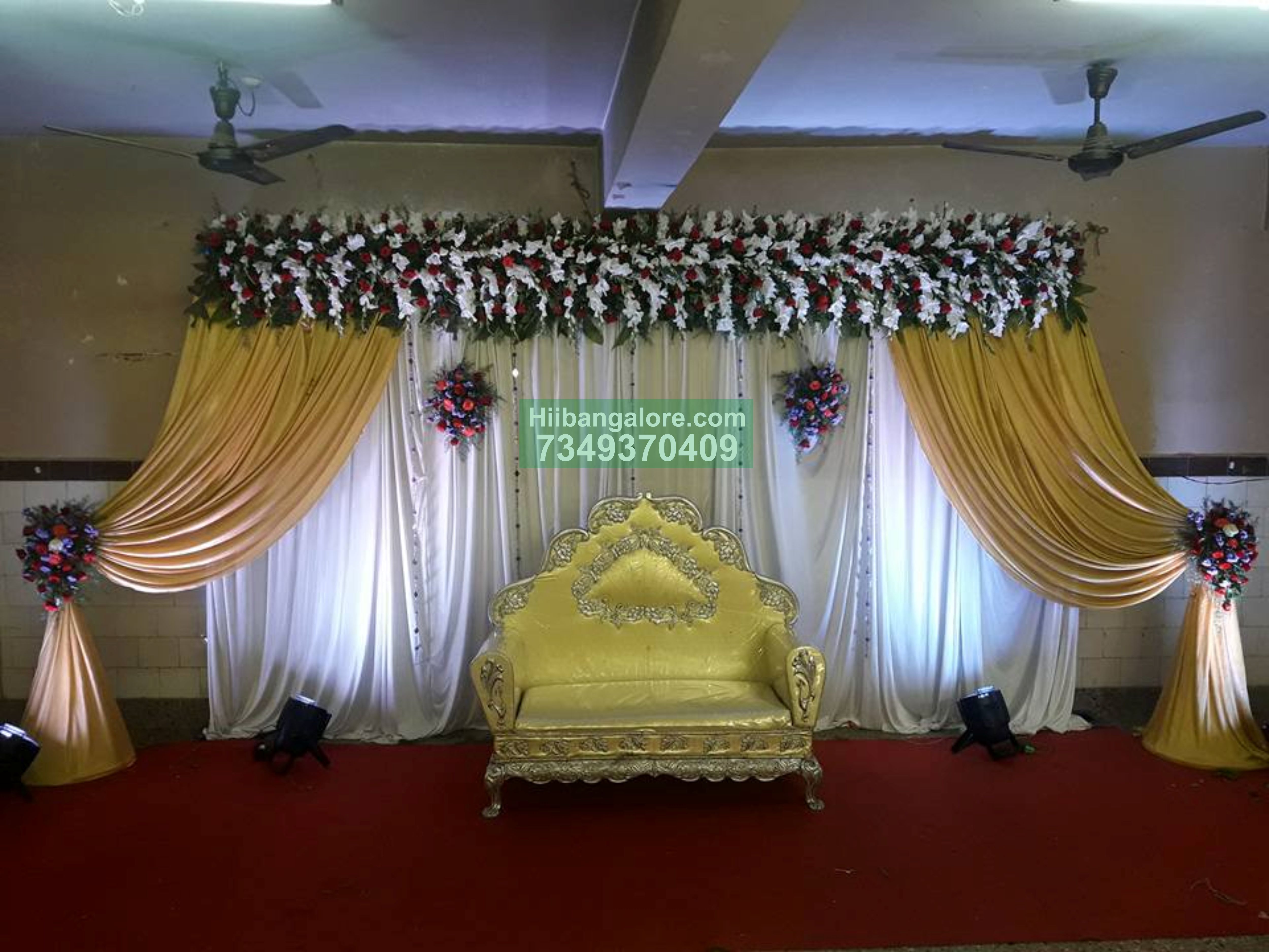 gold and white elegant engagement decoration Bangalore