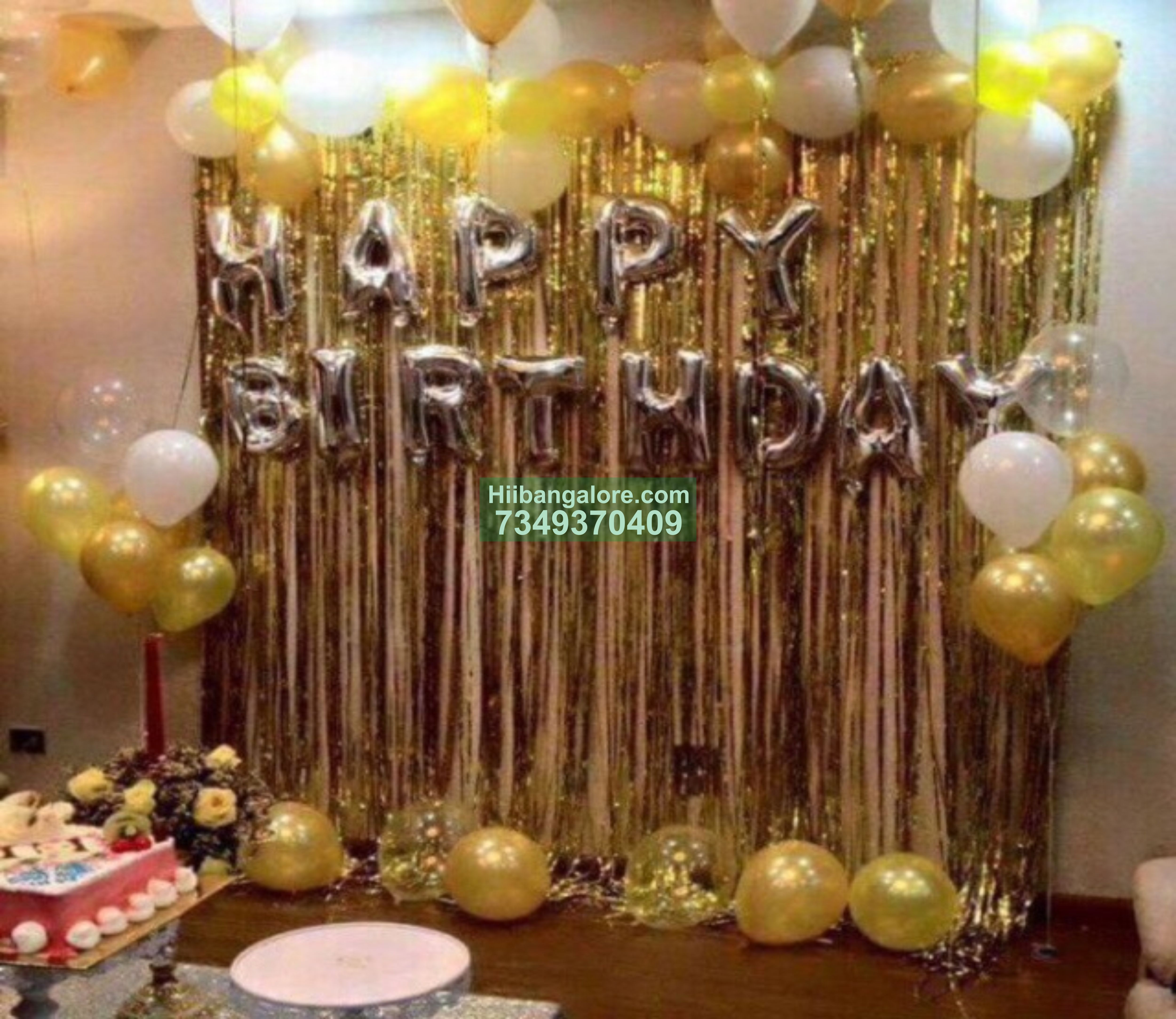 gold glitter birthday party balloon decoration at home Bangalore