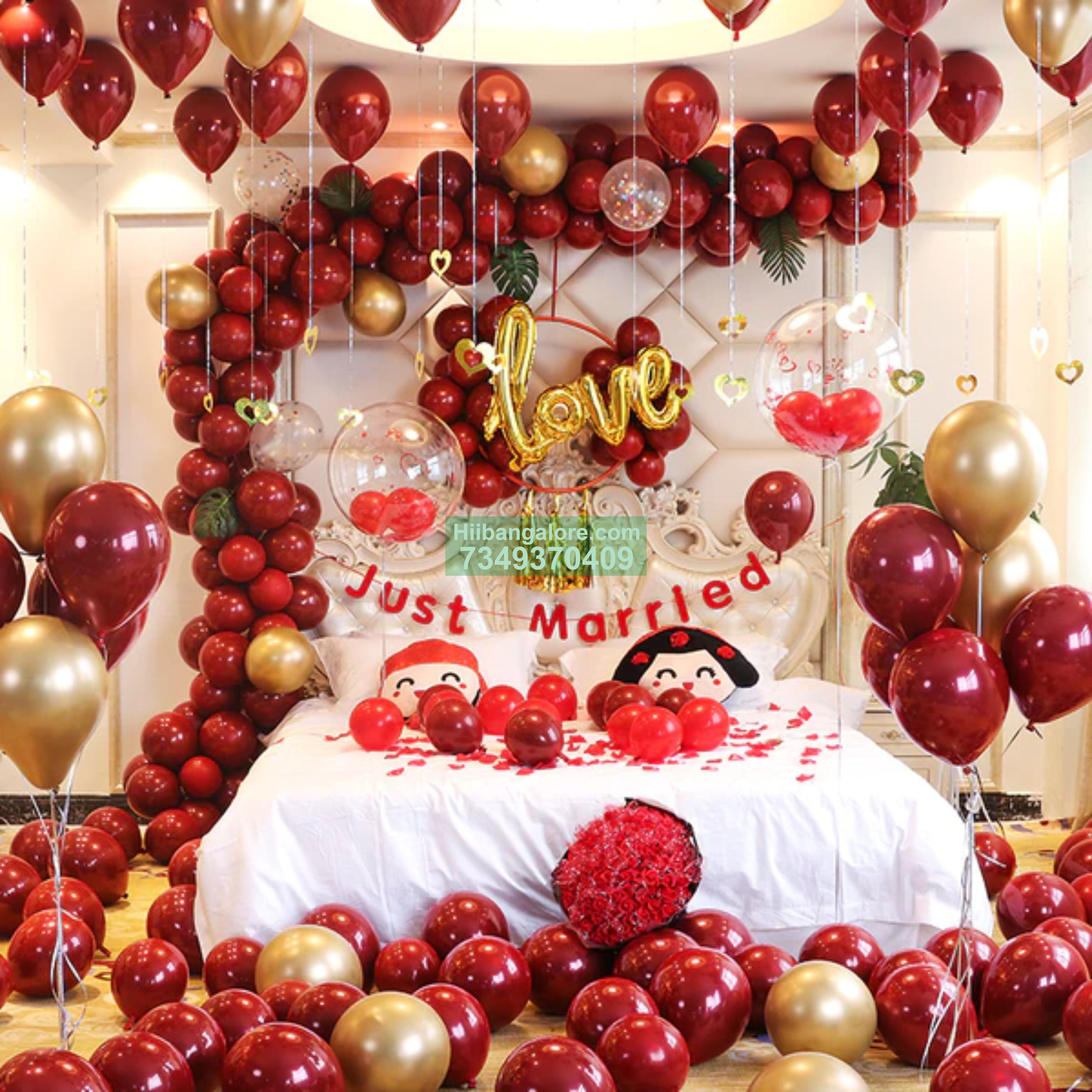 just married surprise balloon decoration at home Bangalore