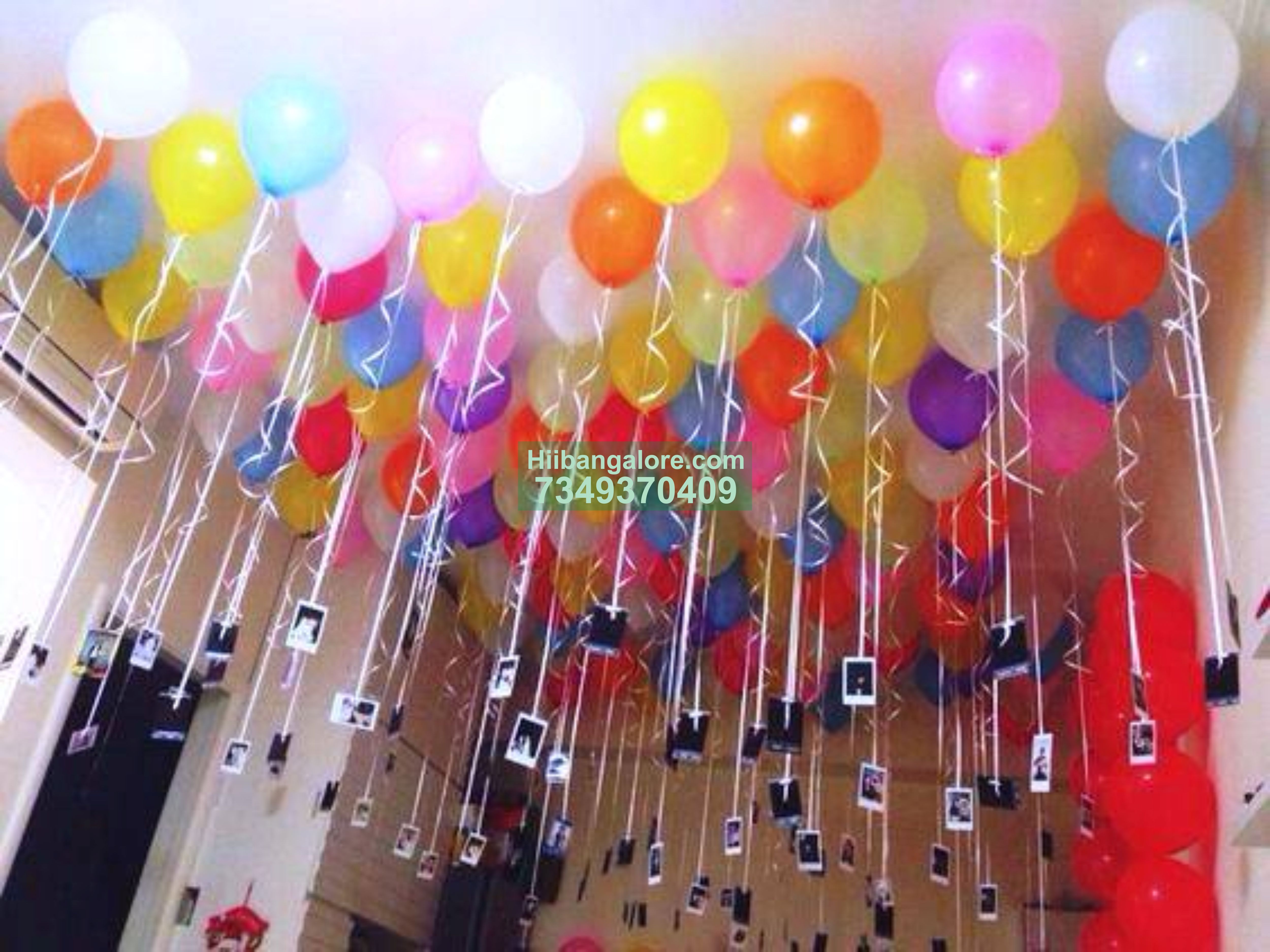 multi color ceiling balloon decoration for surprise birthday bangalore