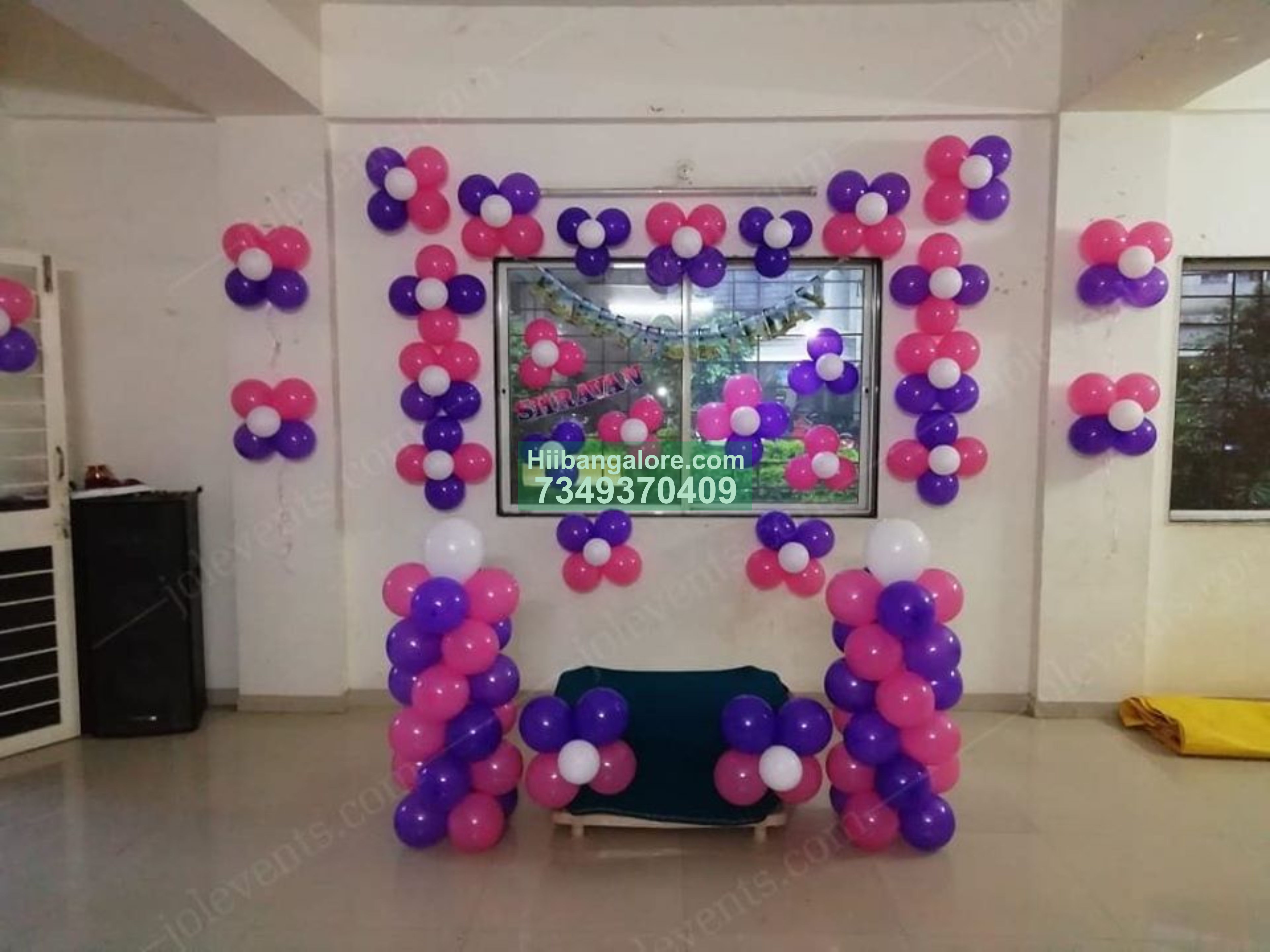 pink and purple balloon decoration for girl baby Bangalore