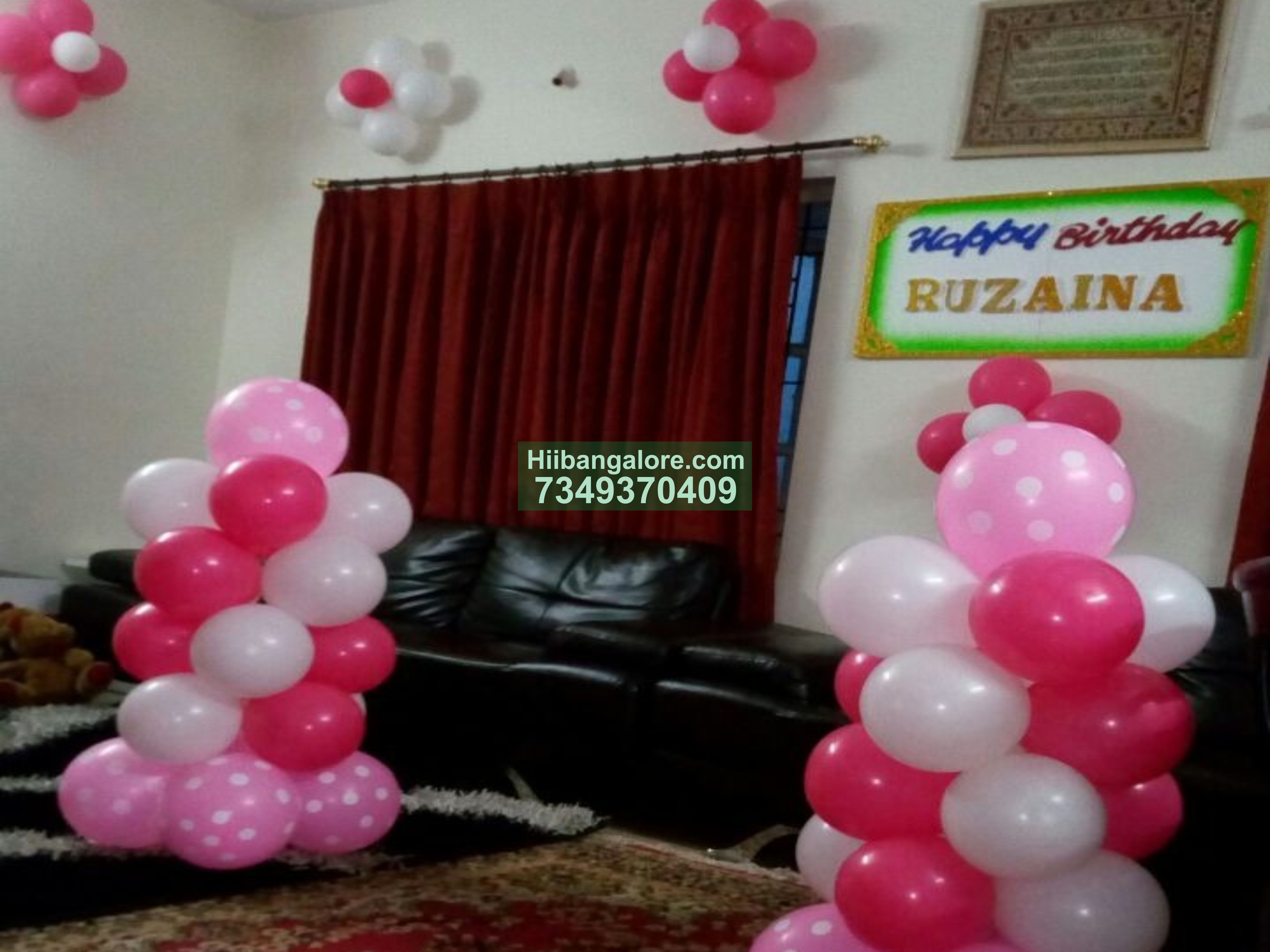 pink and white balloons decor for girl Bangalore