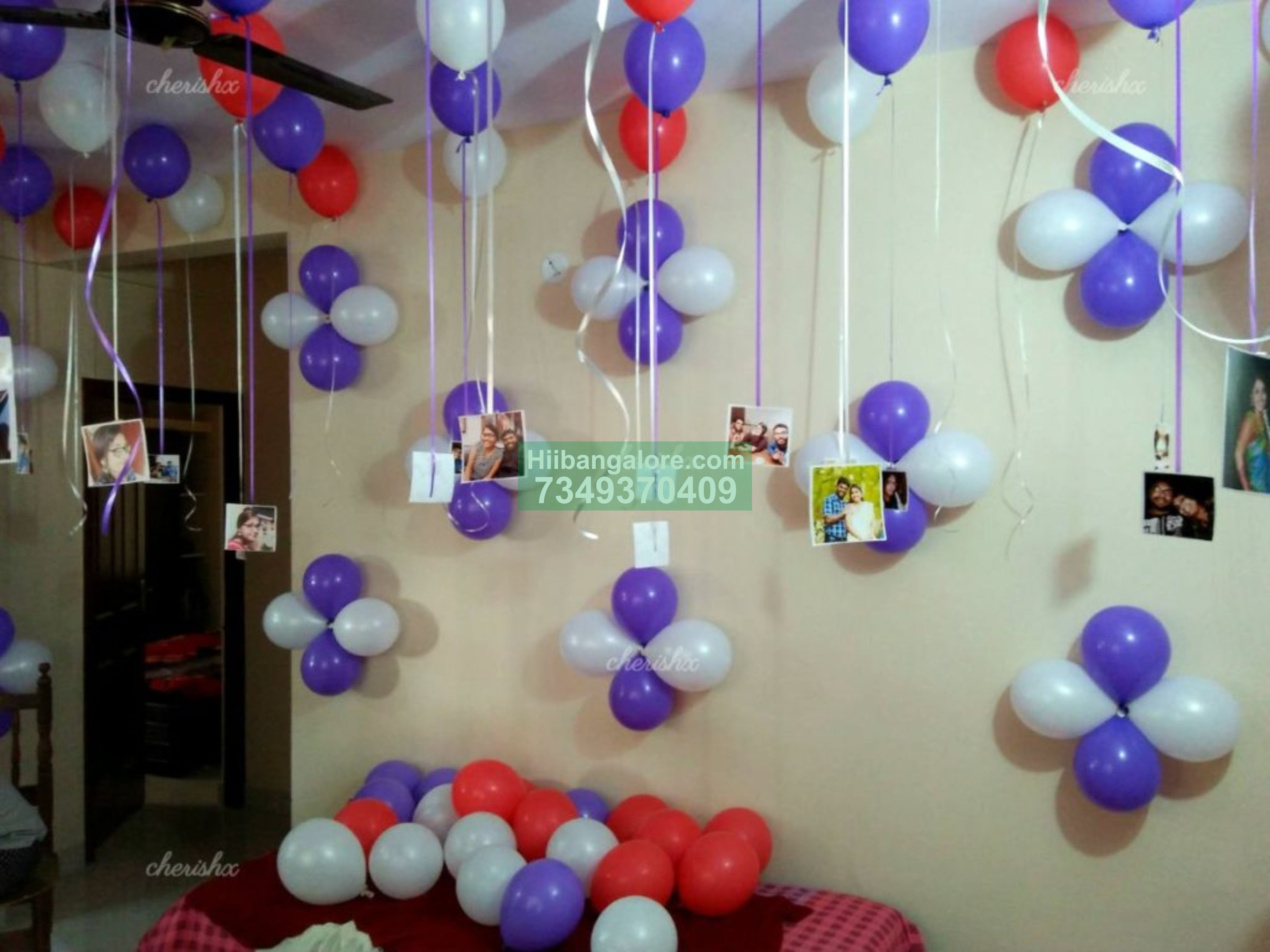 purple white and red color birthday decoration Bangalore