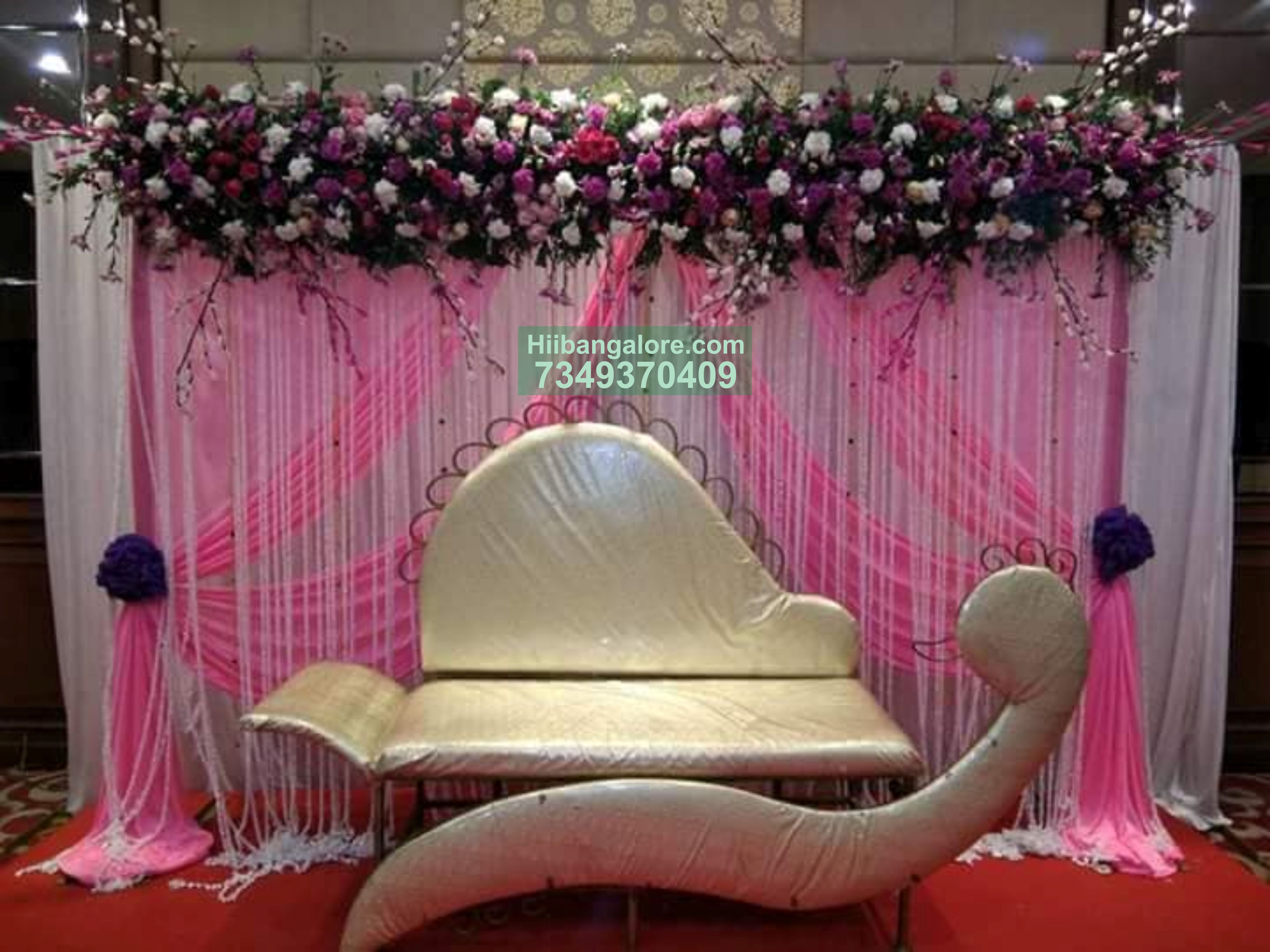 simple pink backdrop engagement decoration at home Bangalore