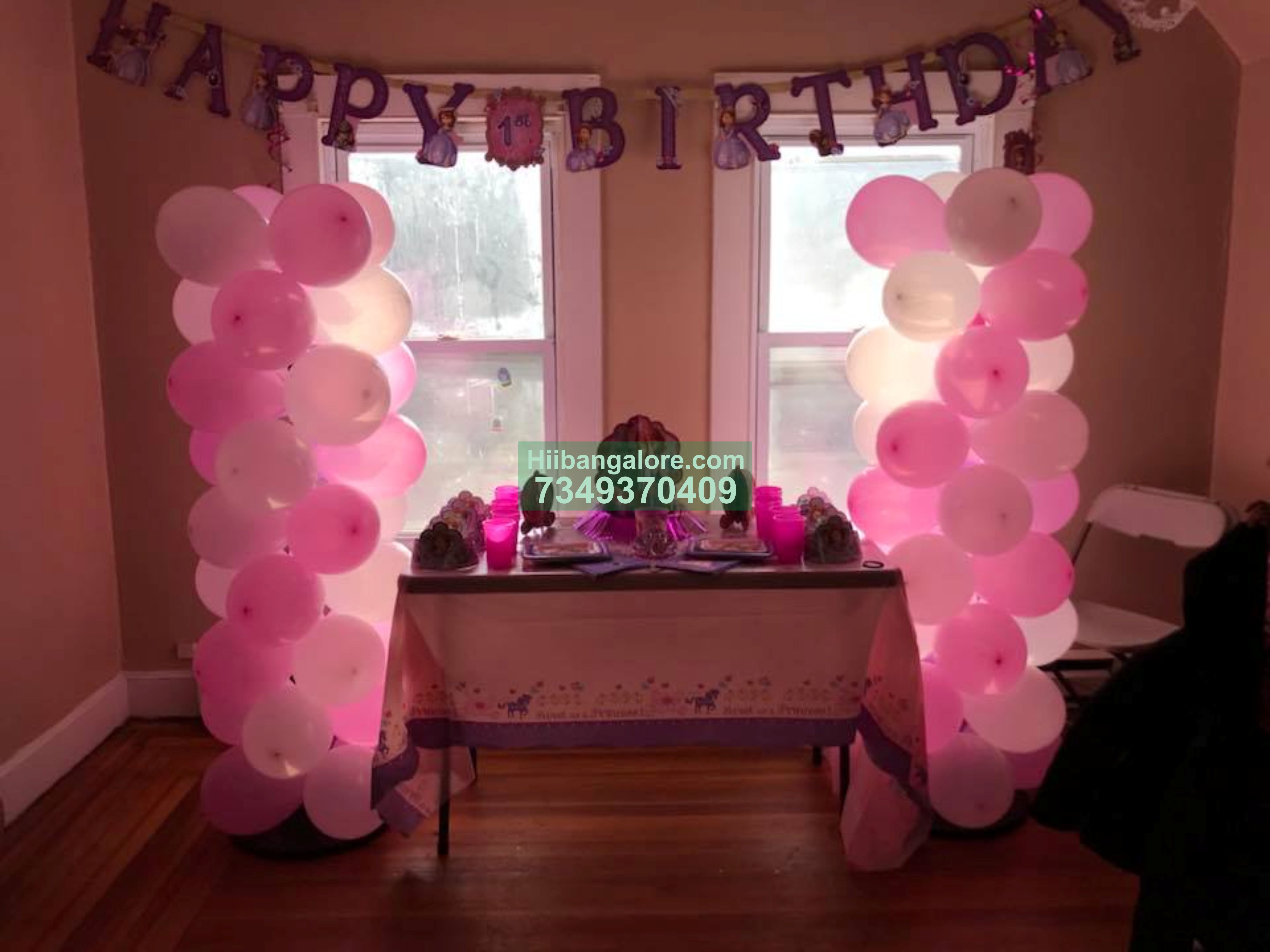 simple pink color birthday girl decoration Bangalore