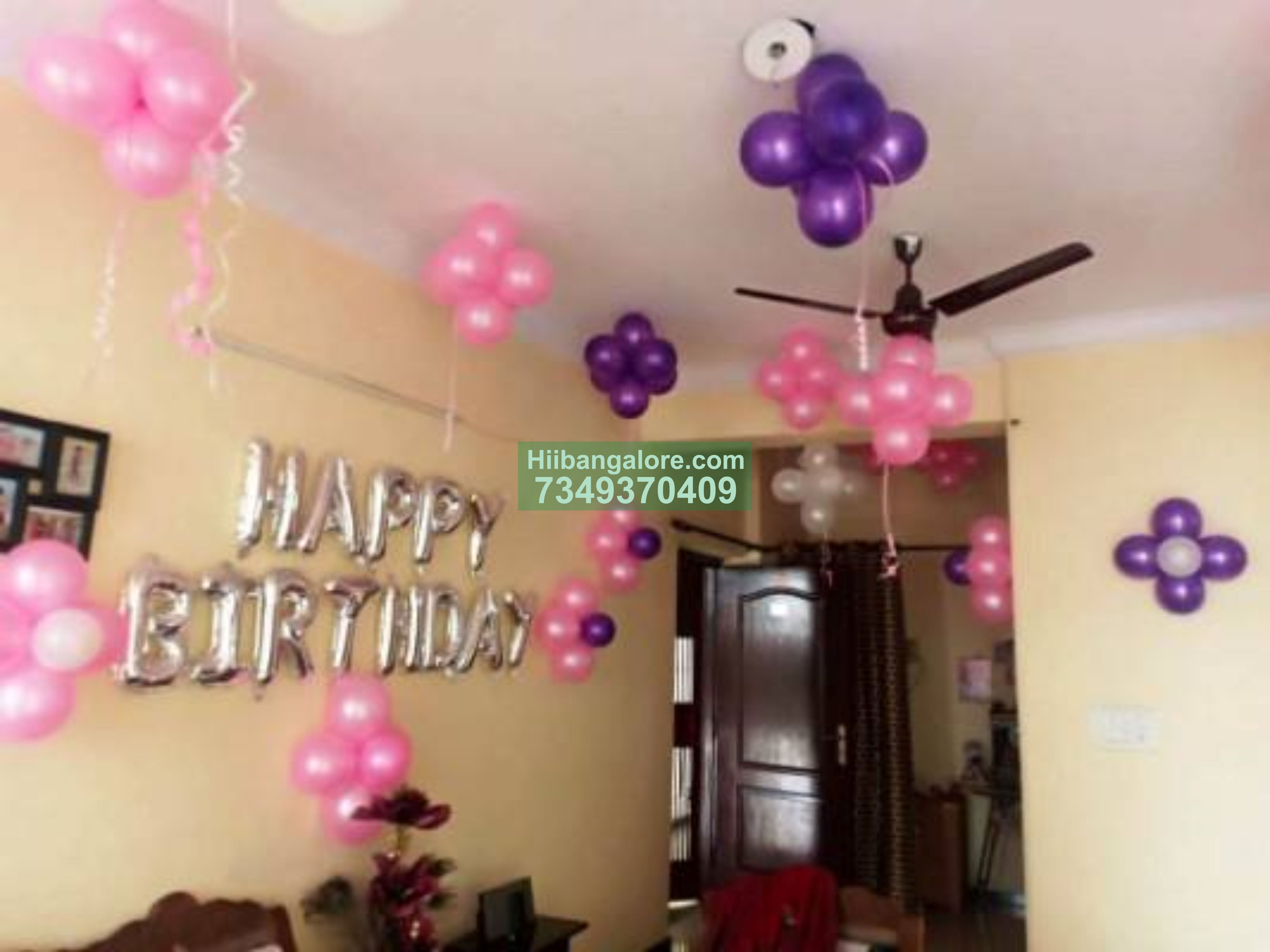 simple pink purple balloon decoration for home birthday parties Bangalore