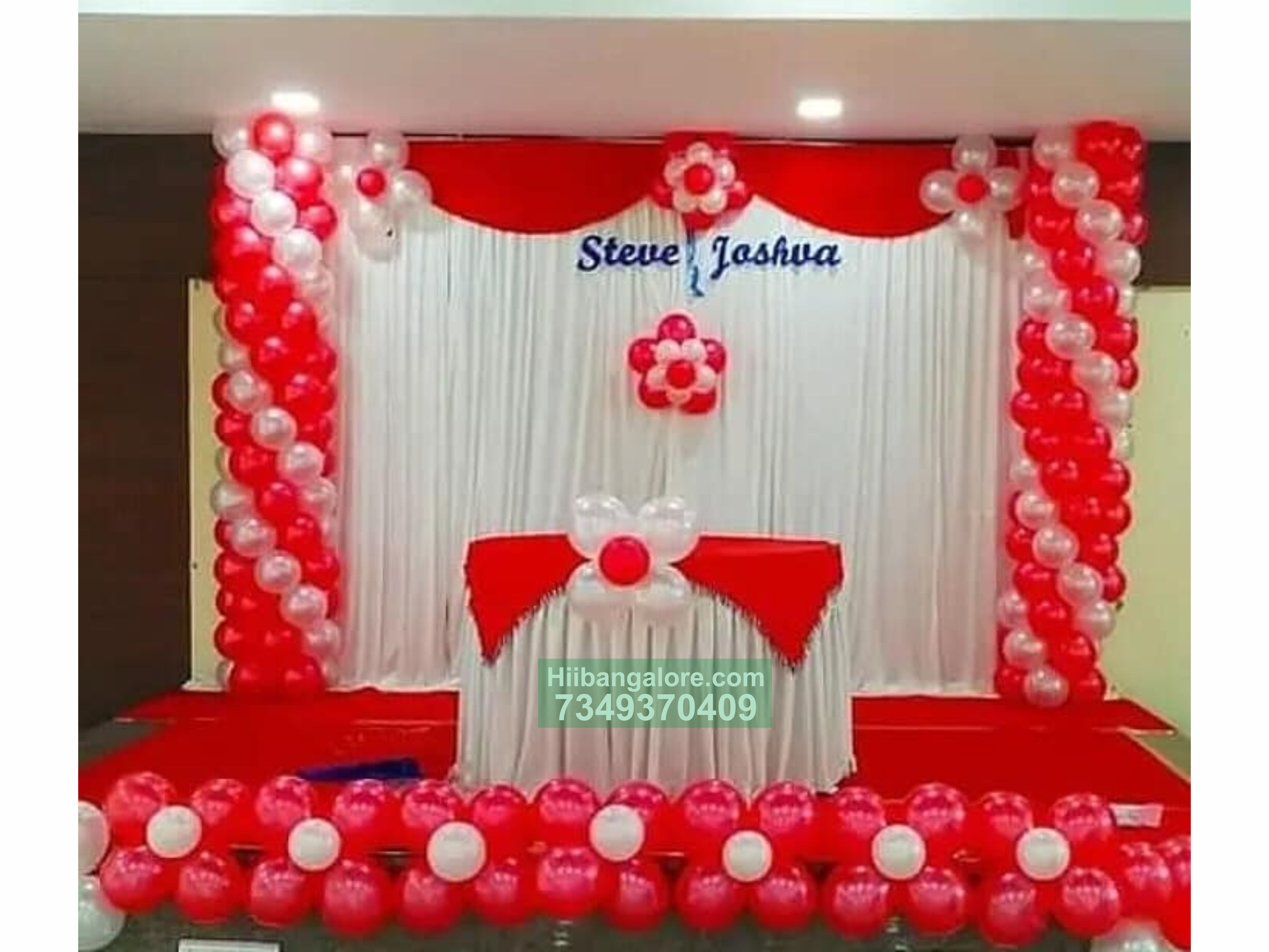 simple red and white balloon decoration for engagement Bangalore
