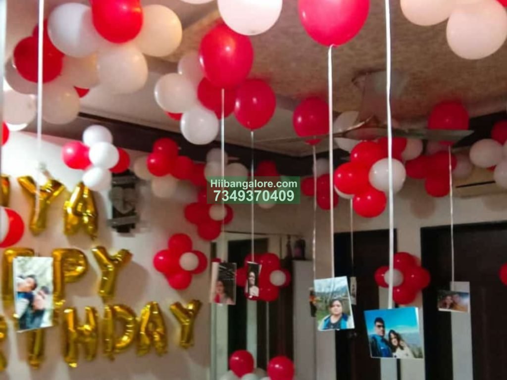 surprise red and white birthday decoration at home Best Birthday Party Organisers, Balloon