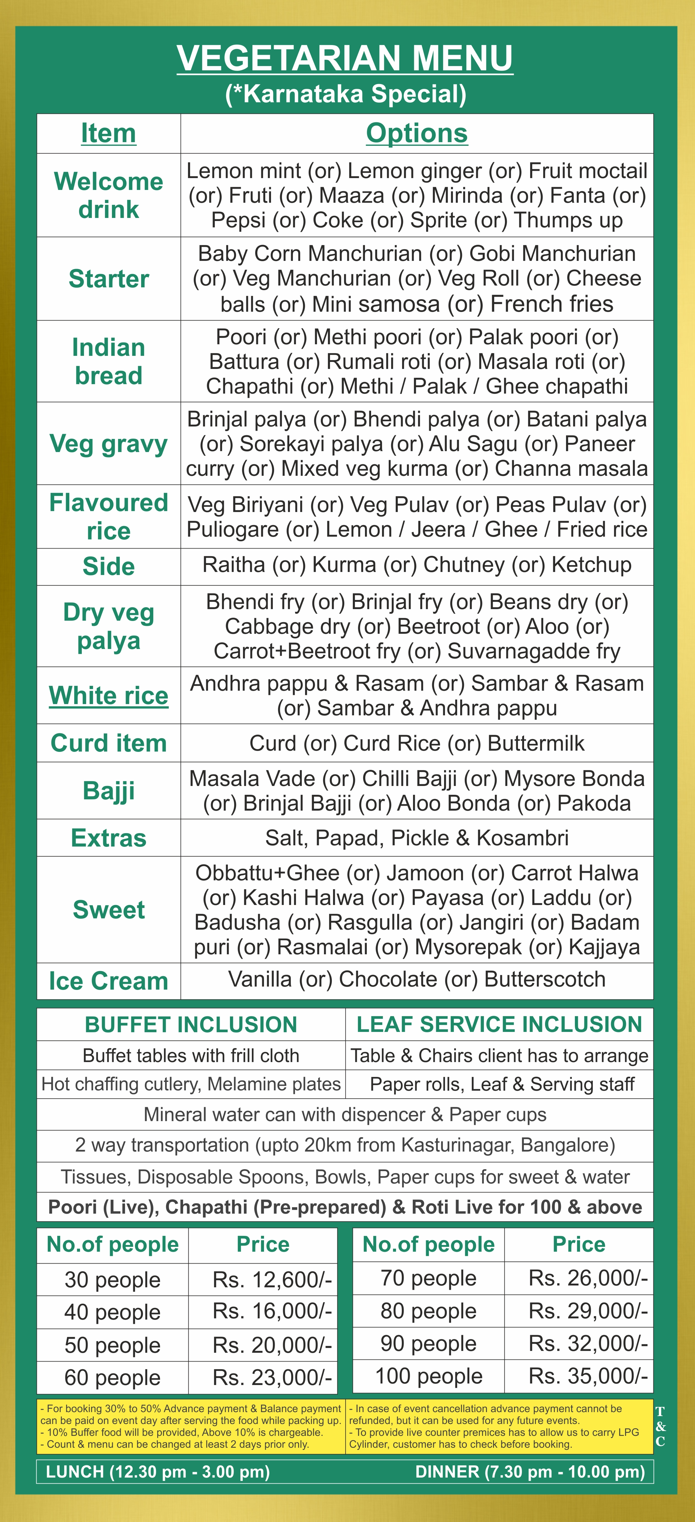 Karnataka style catering menu Bangalore