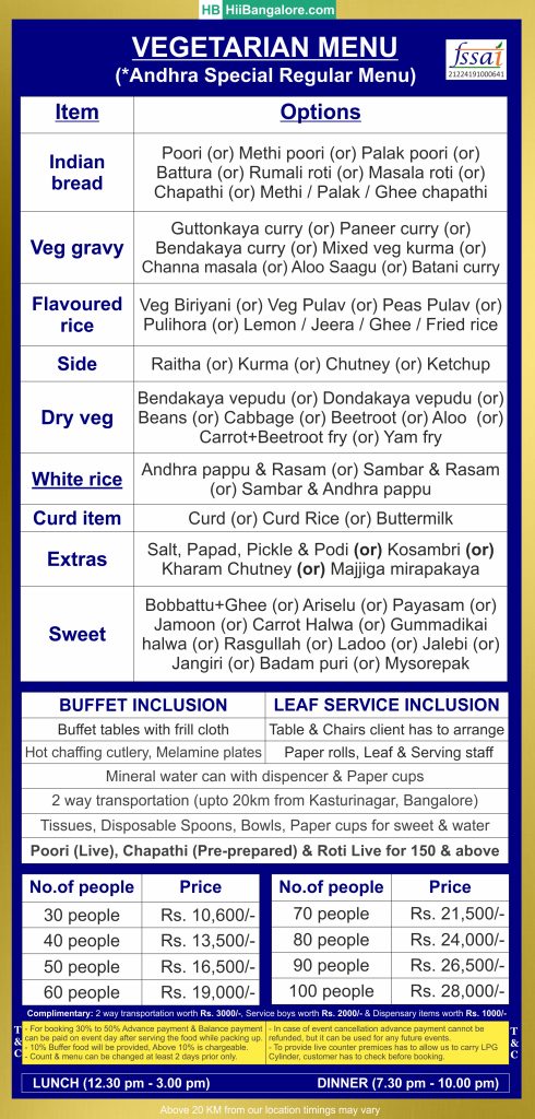 Andhra style regular catering menu