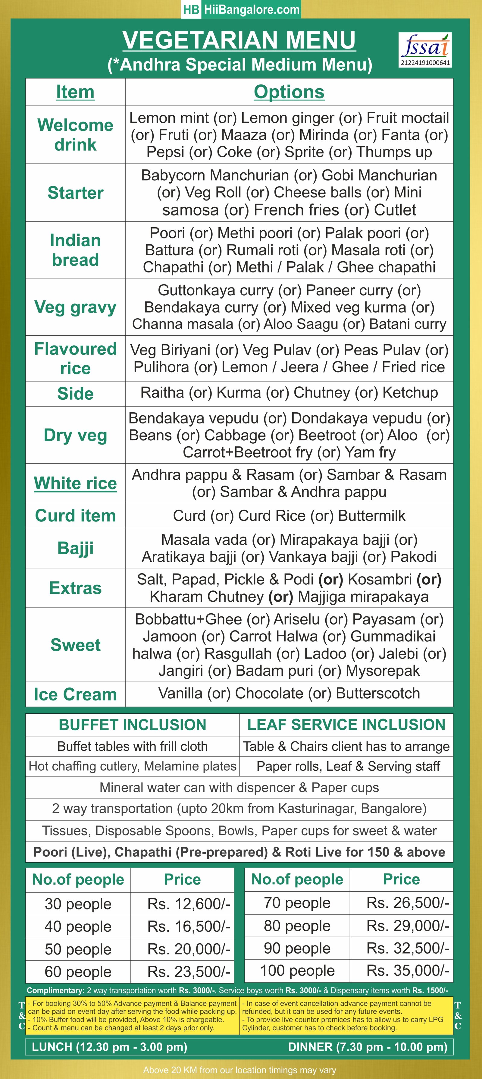 Andhra style medium catering menu Bangalore