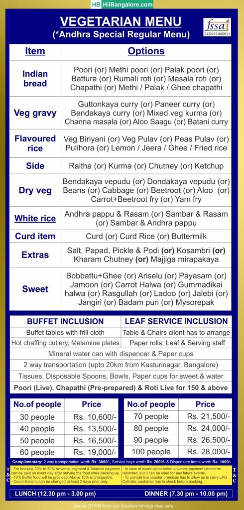Andhra style regular catering menu in Bangalore featuring authentic traditional Andhra dishes for all events