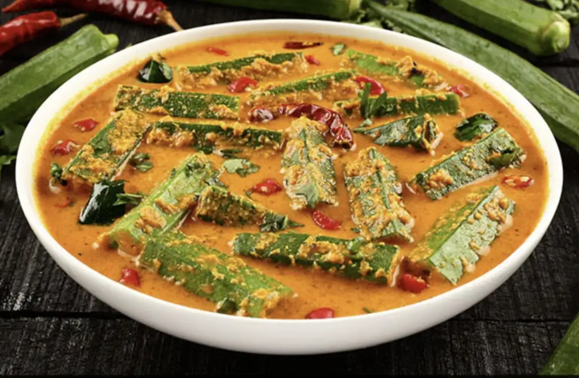 Andhra style bendakaya curry served in banana leaf catering in Bangalore