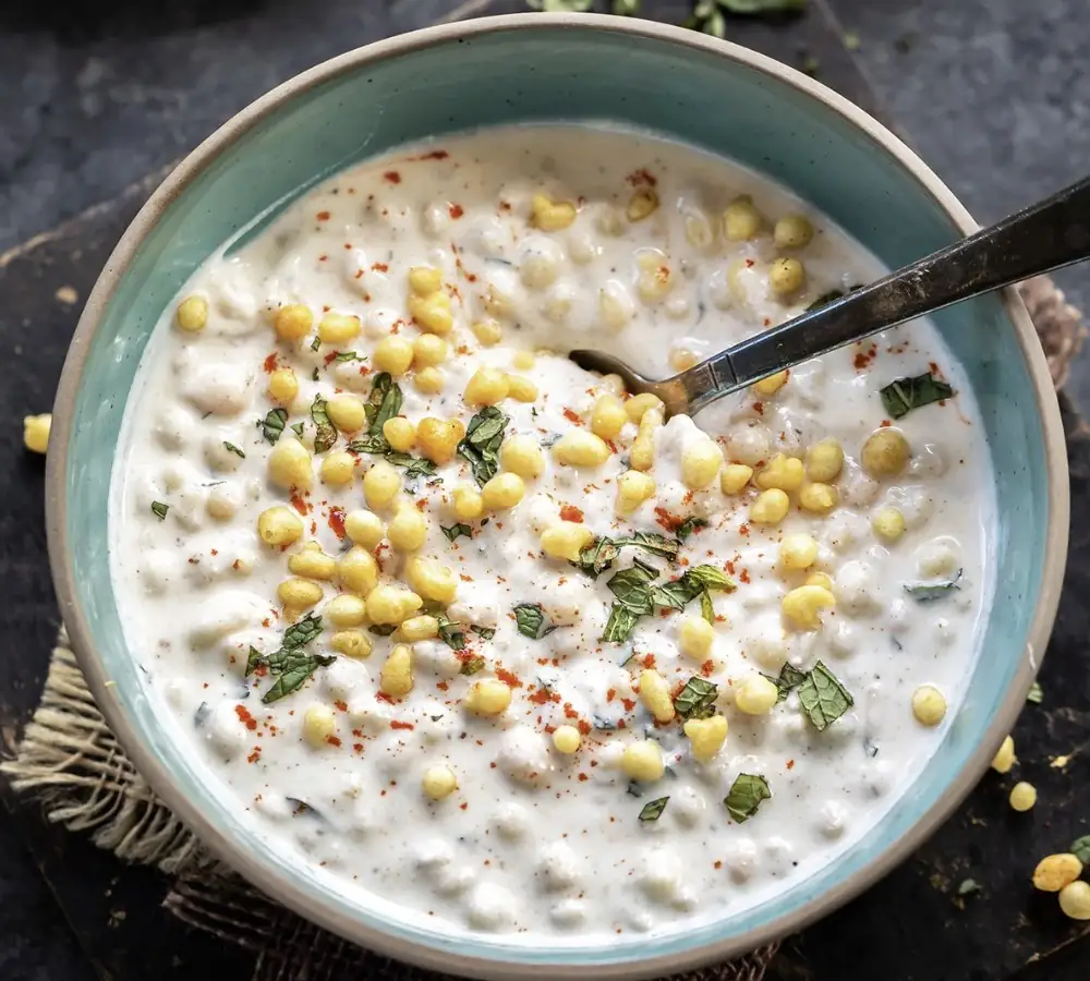 Creamy boondi raita served in Andhra style catering