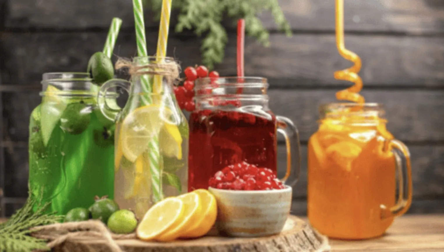 Colorful fruit mocktails served in jars for Andhra style catering Bangalore