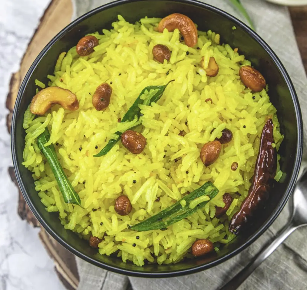 Traditional Andhra lemon rice with peanuts served by catering service in Bangalore