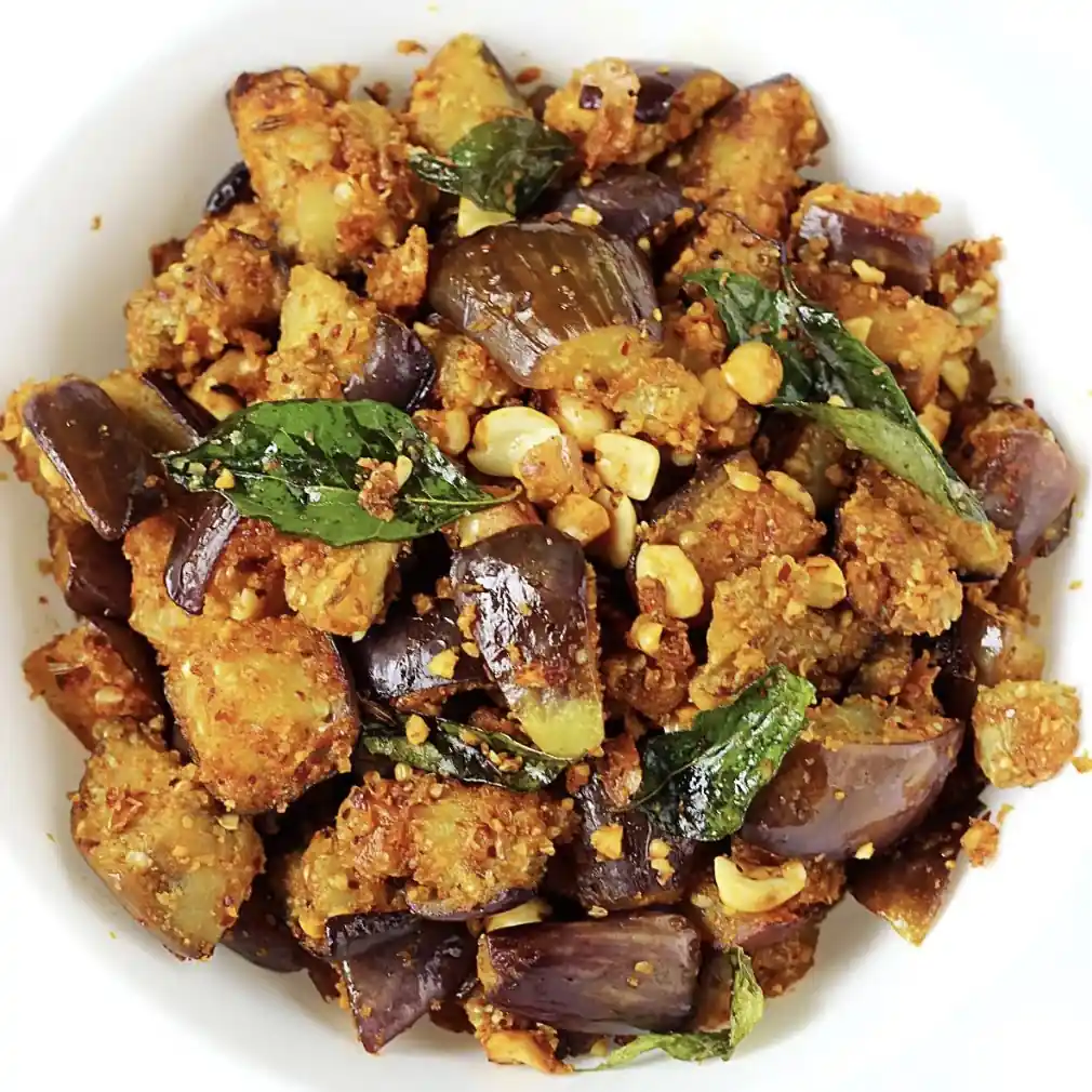 Andhra style vankaya vepudu prepared for catering services in Bangalore