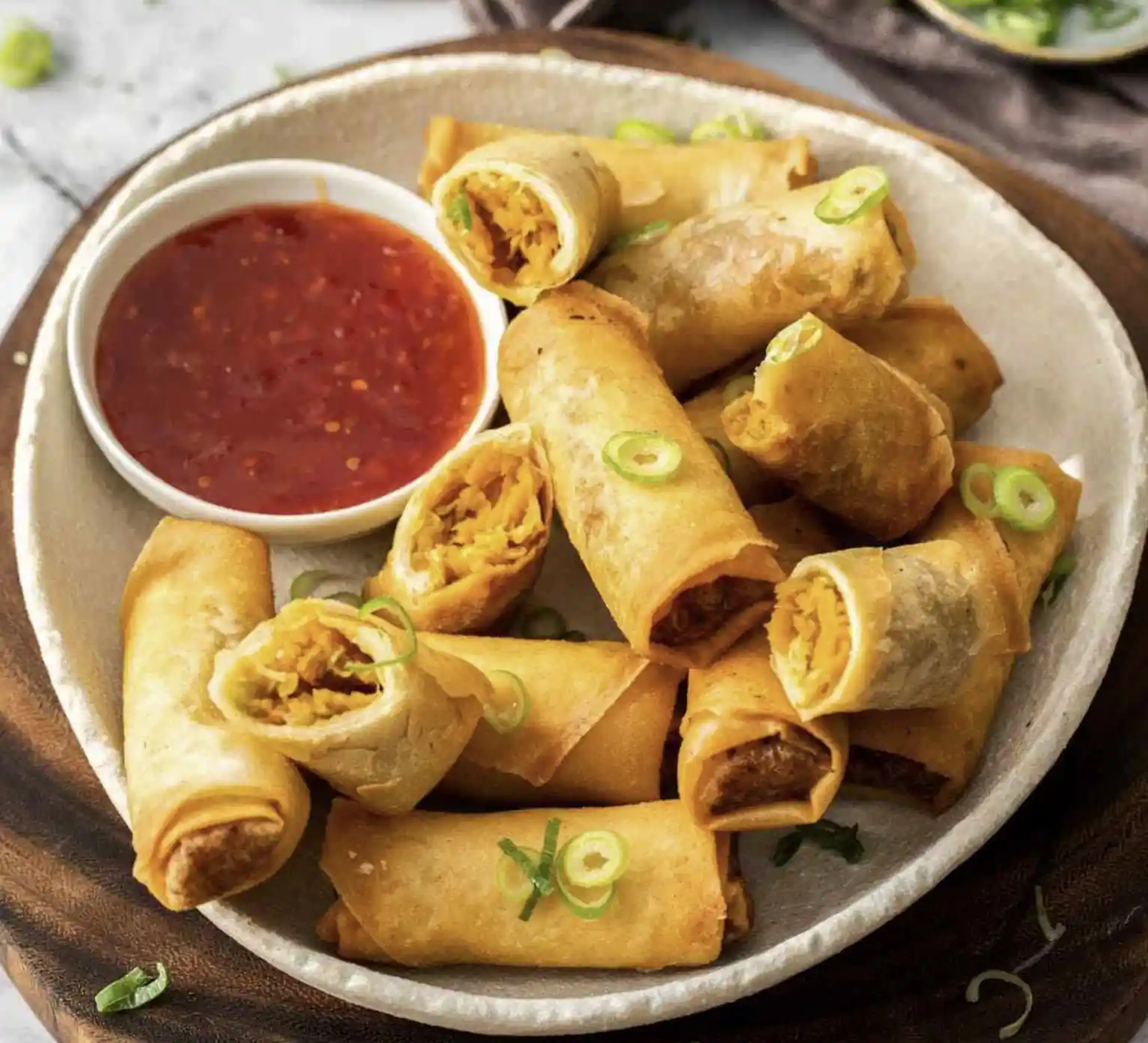Crispy veg spring rolls served as starter in Andhra style catering in Bangalore