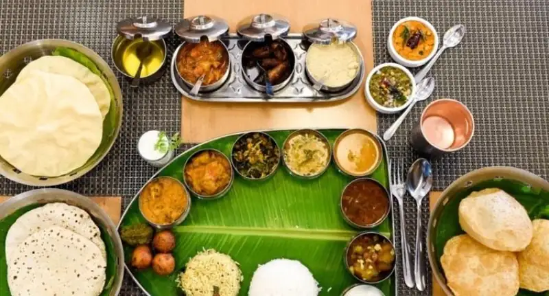 Traditional Andhra style catering menu served on banana leaf in Bangalore