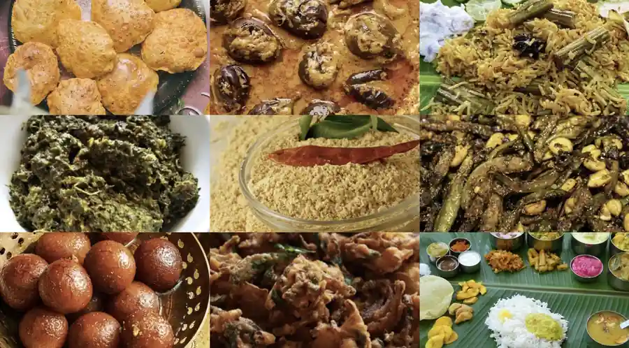 Andhra style regular catering menu with veg curry, biryani, poori and rice