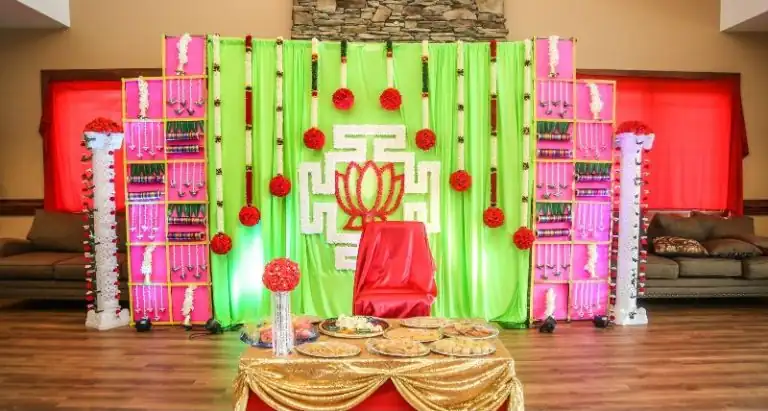 pure veg baby shower and seemantham catering setup in bangalore with traditional decoration