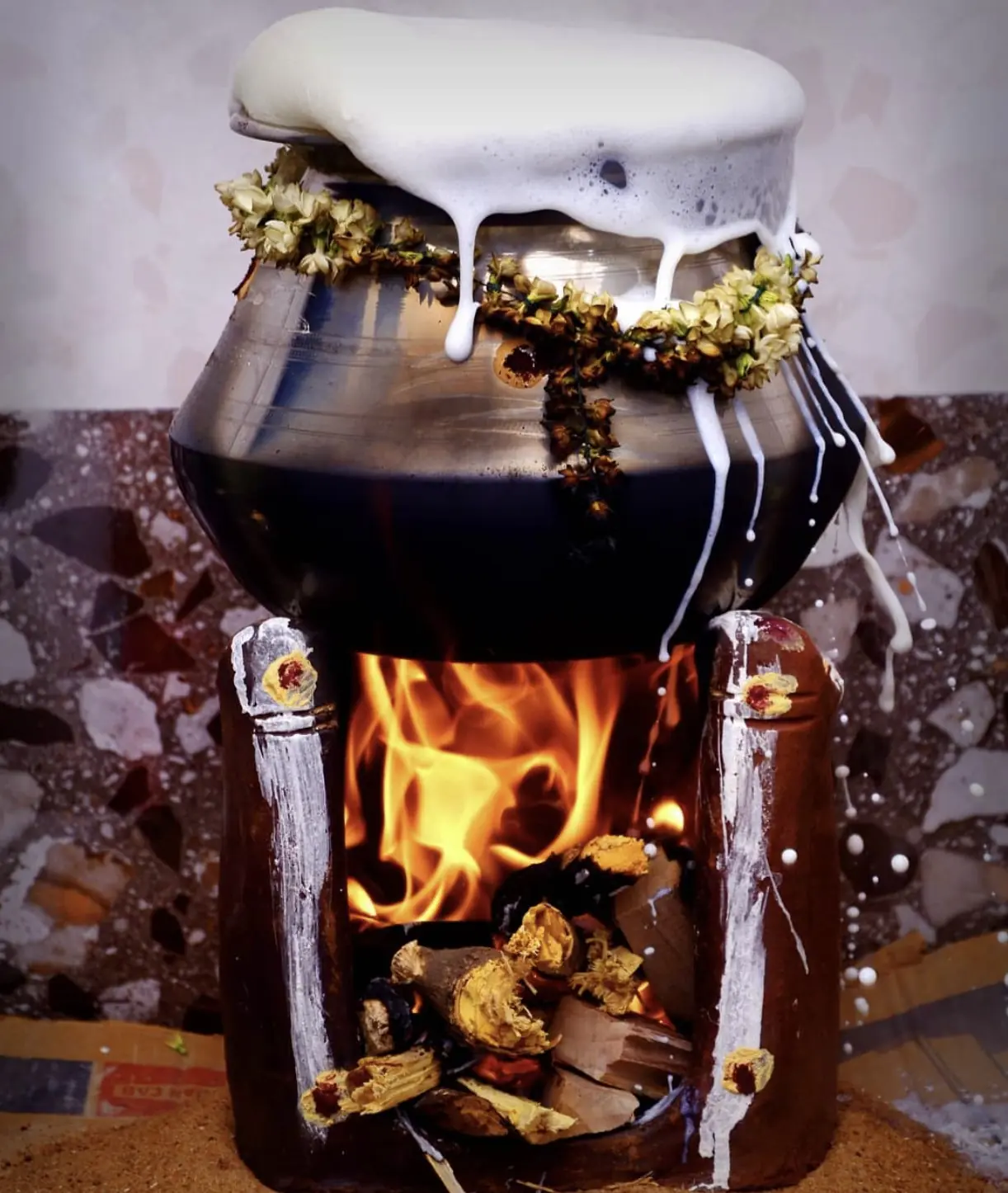 Auspicious milk boiling ceremony during griha pravesh in Bangalore