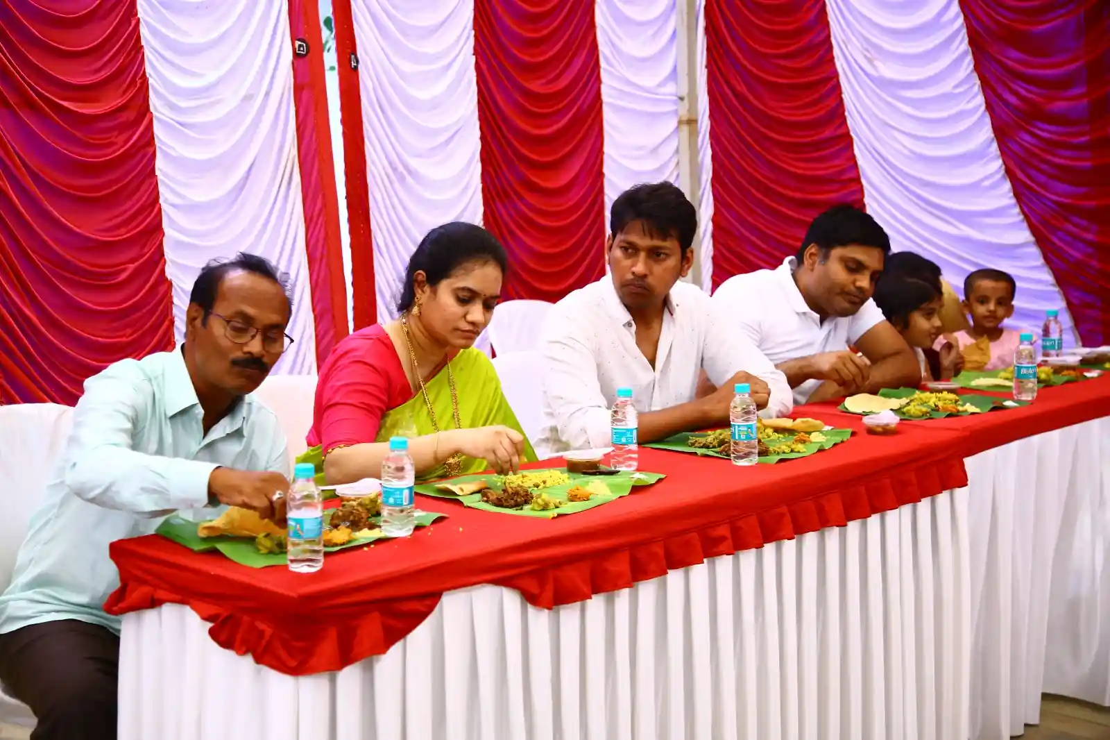 Traditional banana leaf food service for griha pravesh ceremony