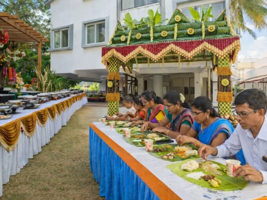 Housewarming catering service in Bangalore serving traditional vegetarian meals for gruhapravesam and home functions