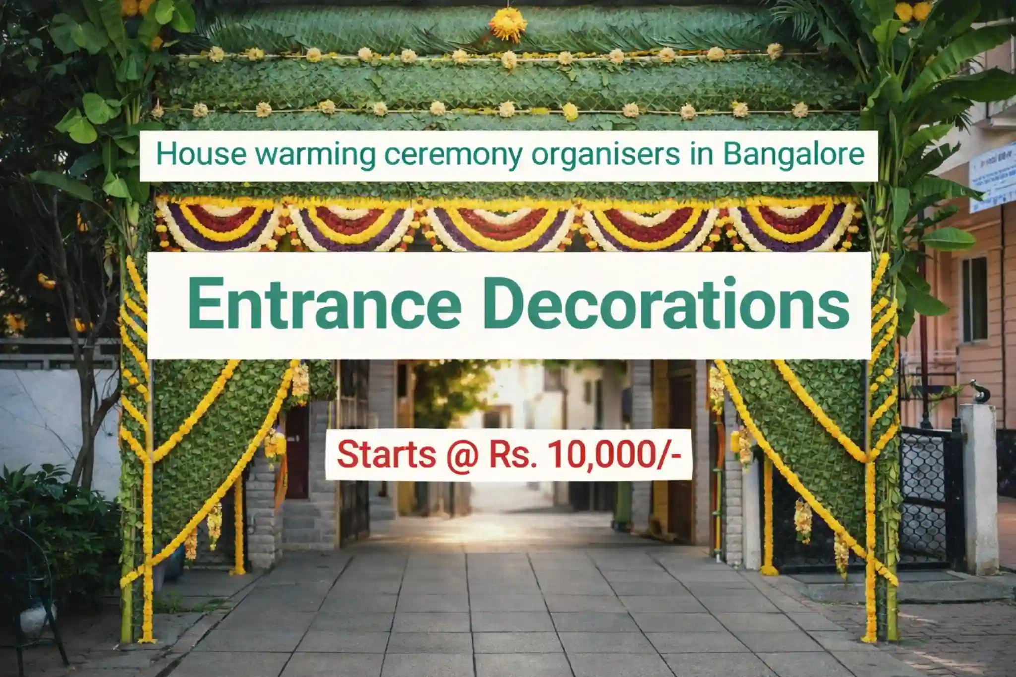 Traditional griha pravesh entrance decoration with chappara pandiri