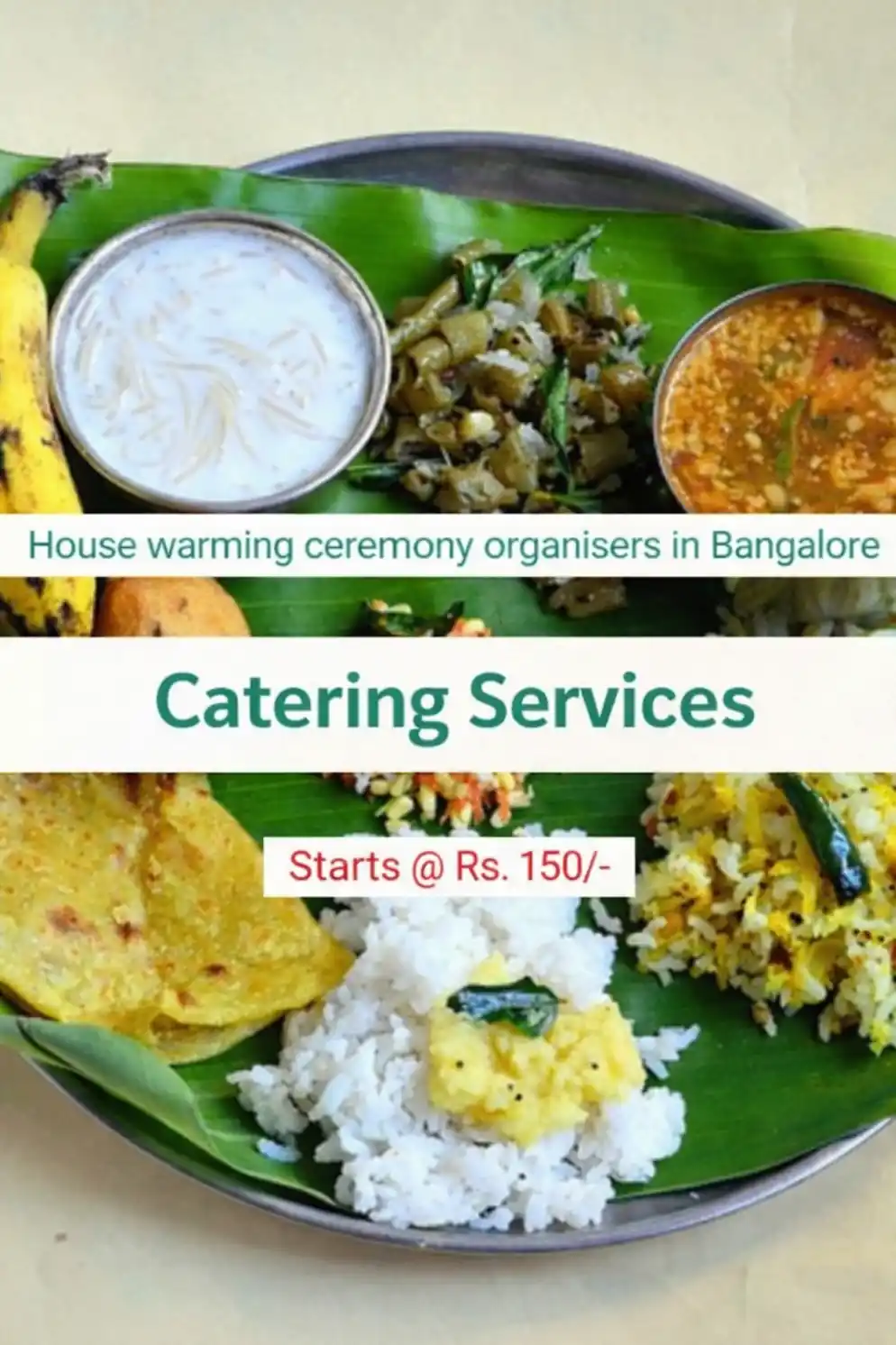 South Indian housewarming catering served on banana leaf in Bangalore