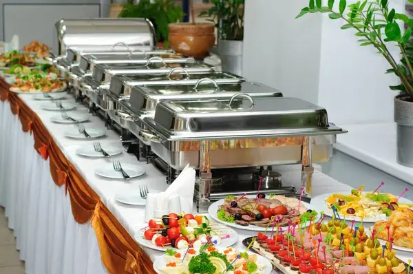 Premium vegetarian buffet in Bangalore featuring elegant food counters and a wide variety of veg dishes