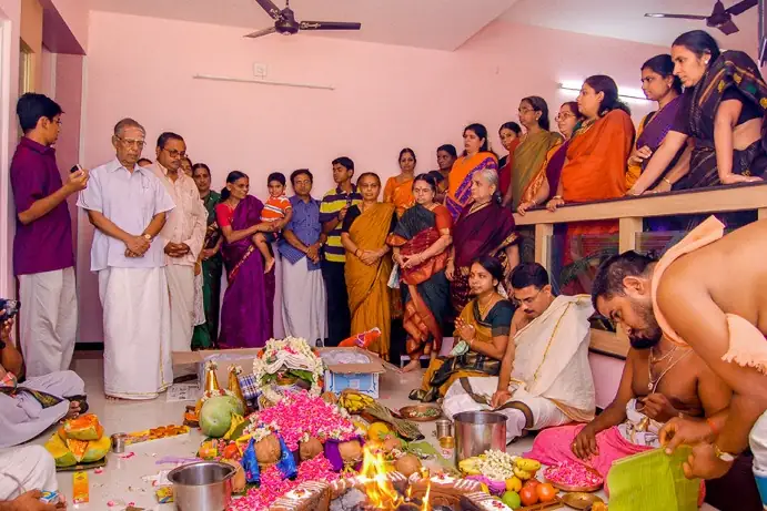 Traditional housewarming ceremony photoshoot with floral decor