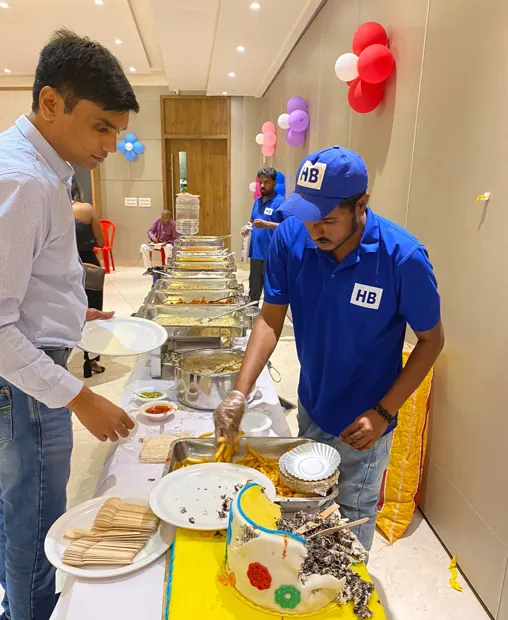 Professional buffet catering service at indoor birthday event in Bangalore
