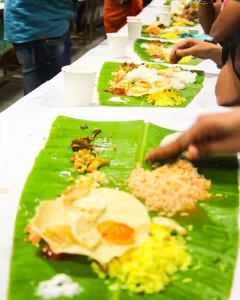 Banana leaf traditional catering service by Hiibangalore Catering in Bangalore serving South Indian meals