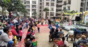 Large community event gathering with catering service in Bangalore apartment complex