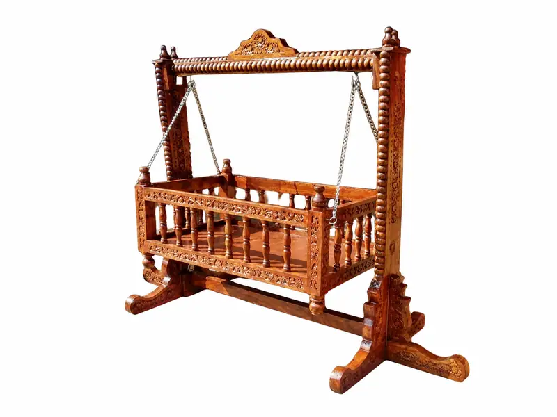 Traditional wooden baby cradle for naming ceremony decoration