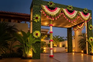 Traditional Gruhapravesham flower decoration in Bangalore