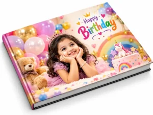 Colorful kids birthday photo album with birthday celebration design in Bangalore