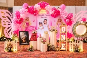 Kids birthday party decoration with themed balloon setup by birthday party organisers in Bangalore