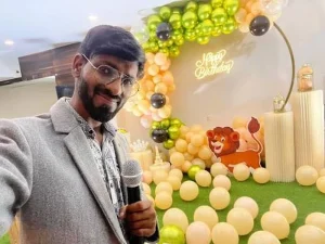 MC hosting interactive games and entertainment at a kids birthday party in Bangalore