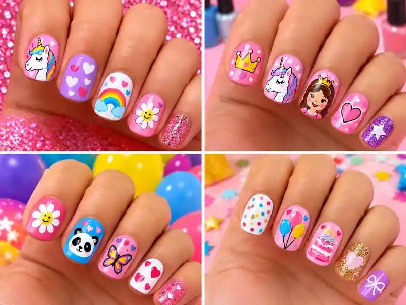 Colorful nail art designs for children at a naming ceremony in Bangalore