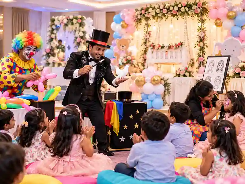 Naming ceremony entertainment with magician, clown and face painting in Bangalore