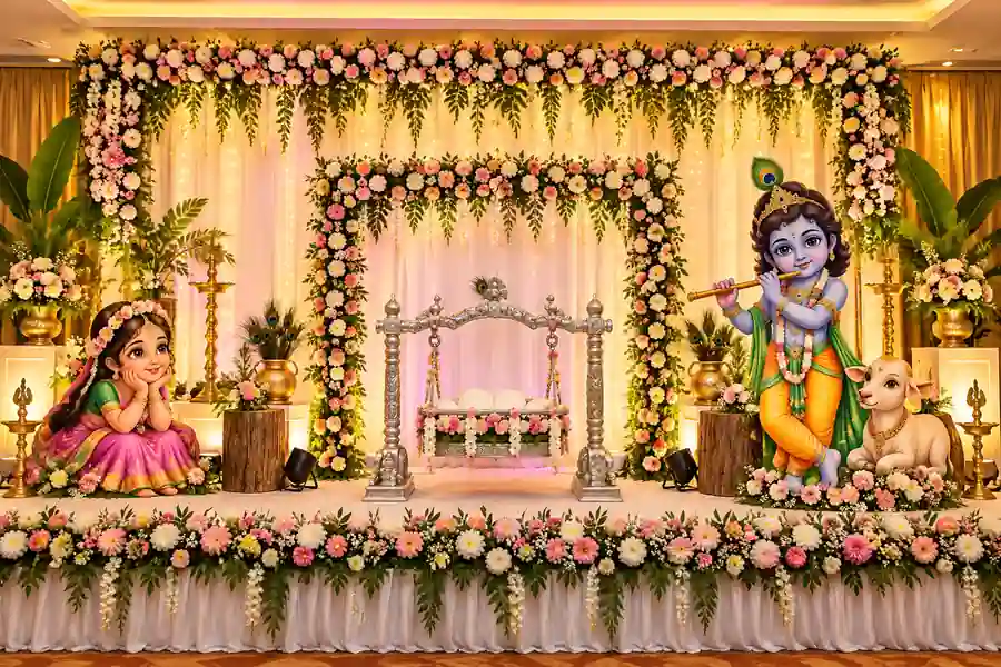 Beautiful flower decoration for a naming ceremony in Bangalore